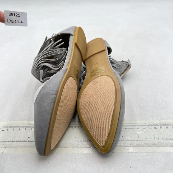 Grey Women Retro Tassel Flat Pump Fringe Ankle Strap Open Toe Buckle Casual Shoe - Picture 6 of 7